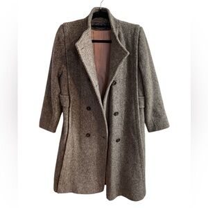 Vintage Wool Peacoat Taupe Brown Double Breasted Coat Minimalist Quiet Luxury